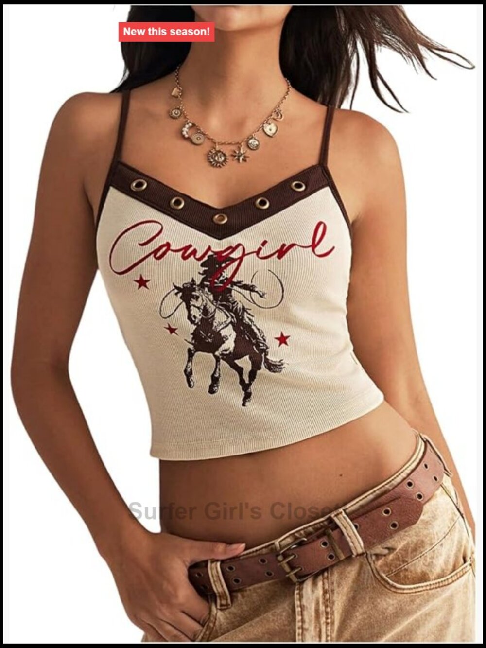 Floerns Women's Y2K Western Eyelet Ribbed Country Concert Cami Top